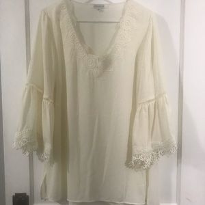 Rose+Olive bell sleeve, crochet detail blouse